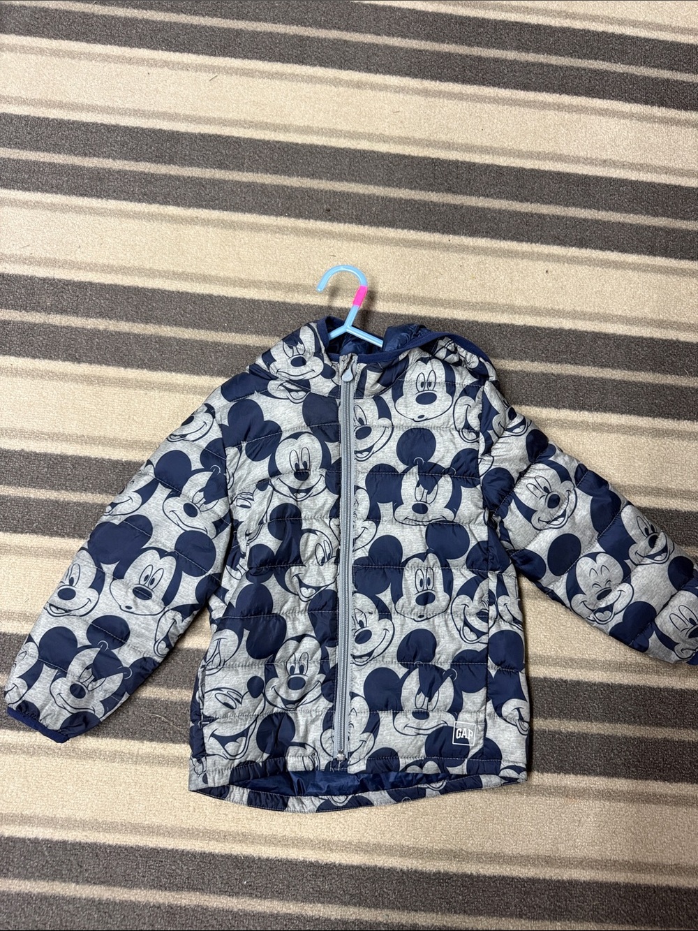 GAP Navy and Light Gray Mickey Mouse Puffer Jacket